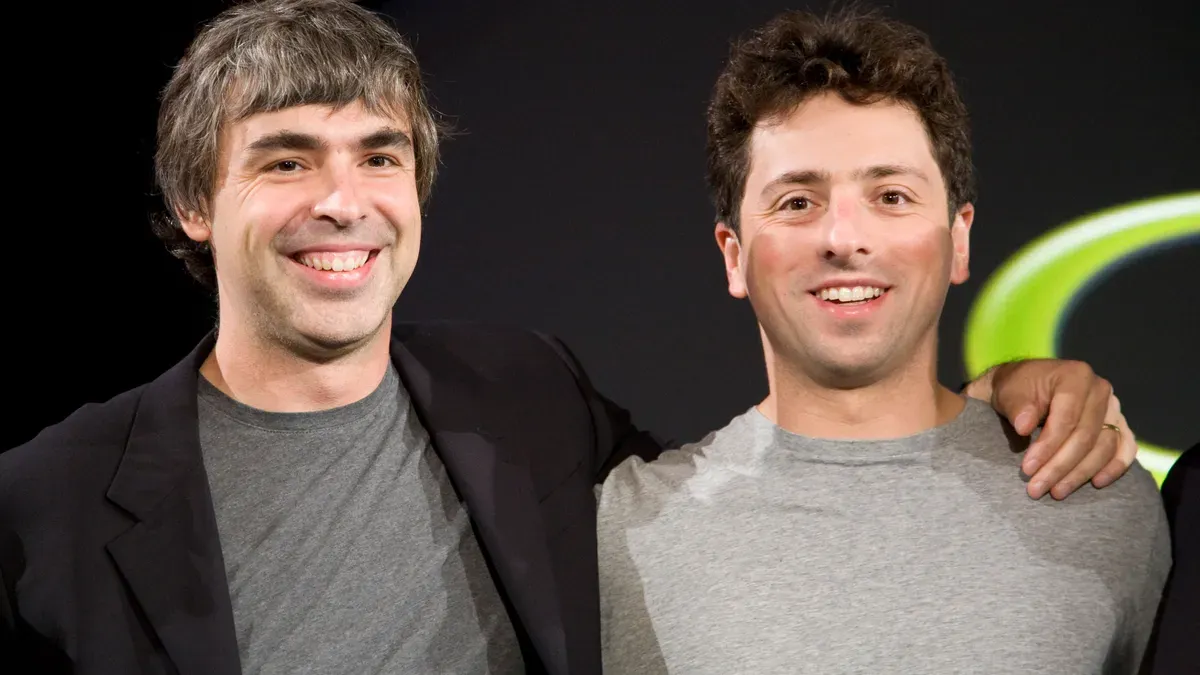 Google co-founders Sergey Brin and Larry Page with legal documents and offshore assets