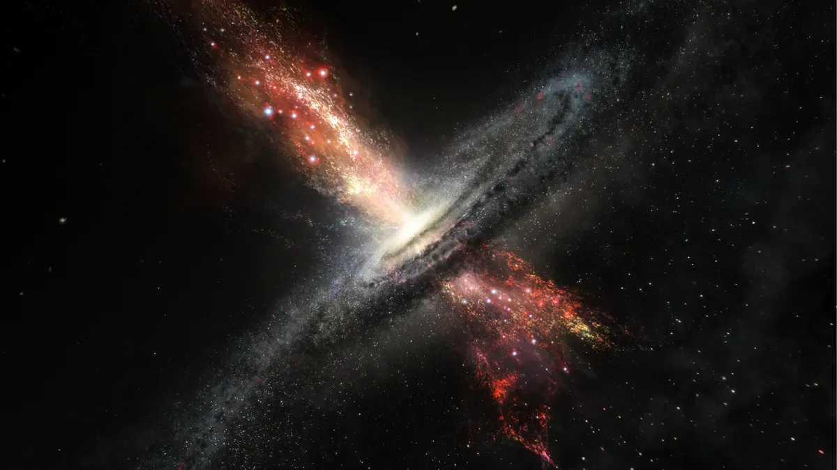 Black hole with jets and winds illustrating energetic seesaw effect