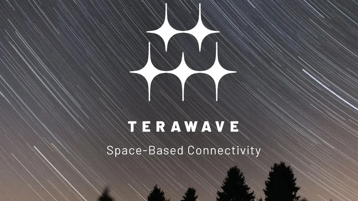 Blue Origin's TeraWave satellite network architecture diagram showing LEO and MEO satellites with RF and optical links