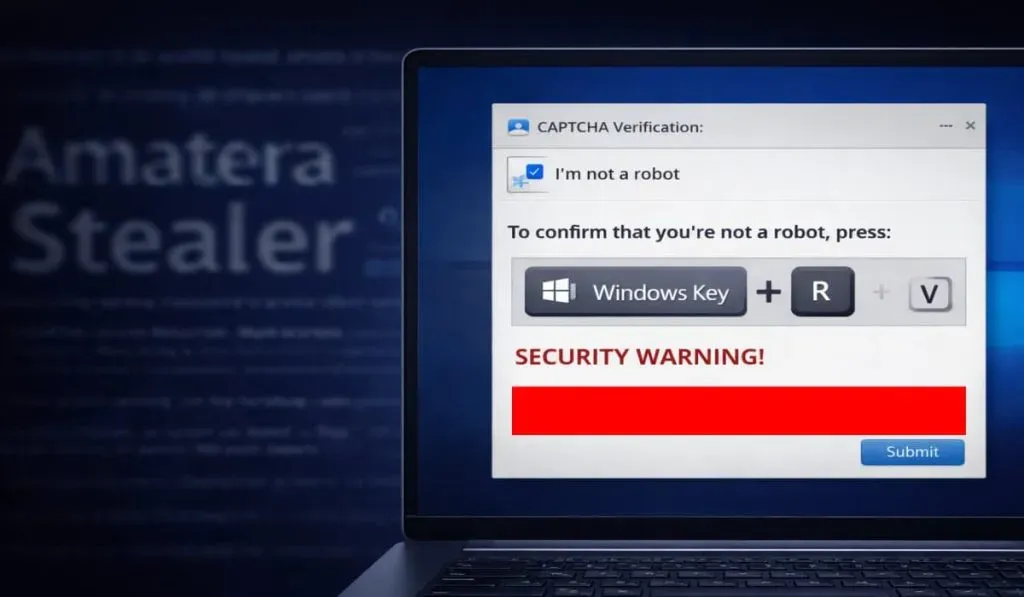 A fake CAPTCHA prompt designed to trick users into executing malicious Windows scripts