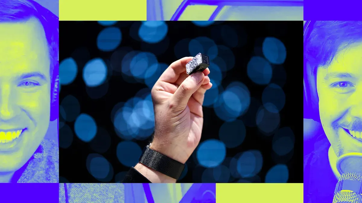 Lego Smart Brick on a table with other tech gadgets