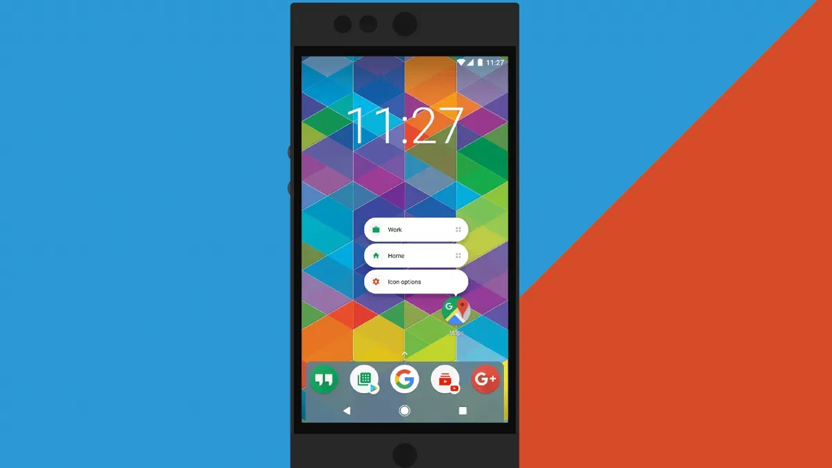 Nova Launcher interface with visible ad banner, highlighting user concerns over ad integration and open-source commitments.