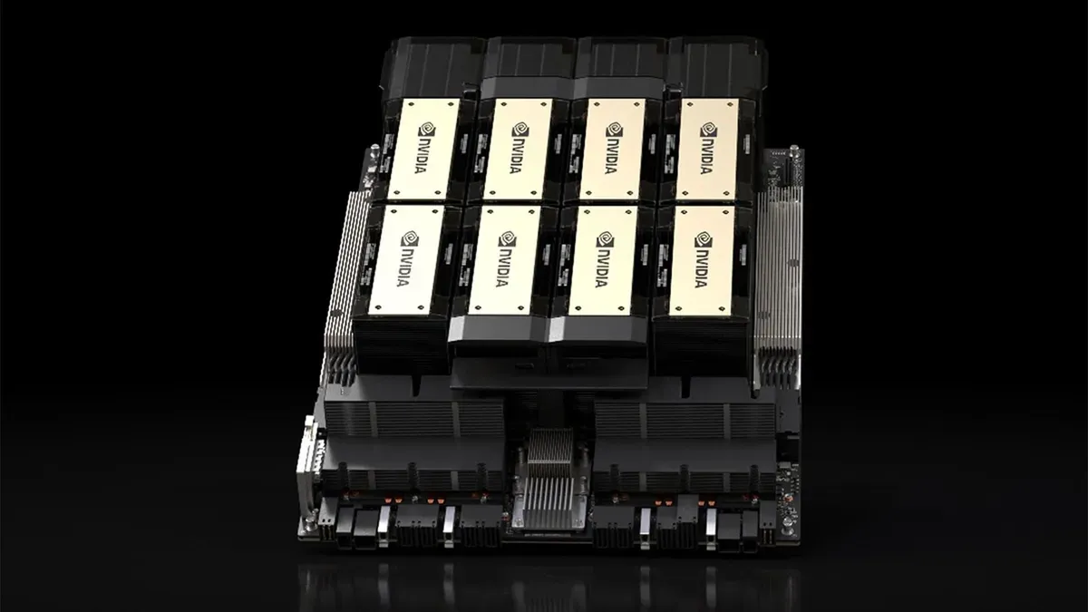 Nvidia H200 GPU on a circuit board with geopolitical risk indicators in the background