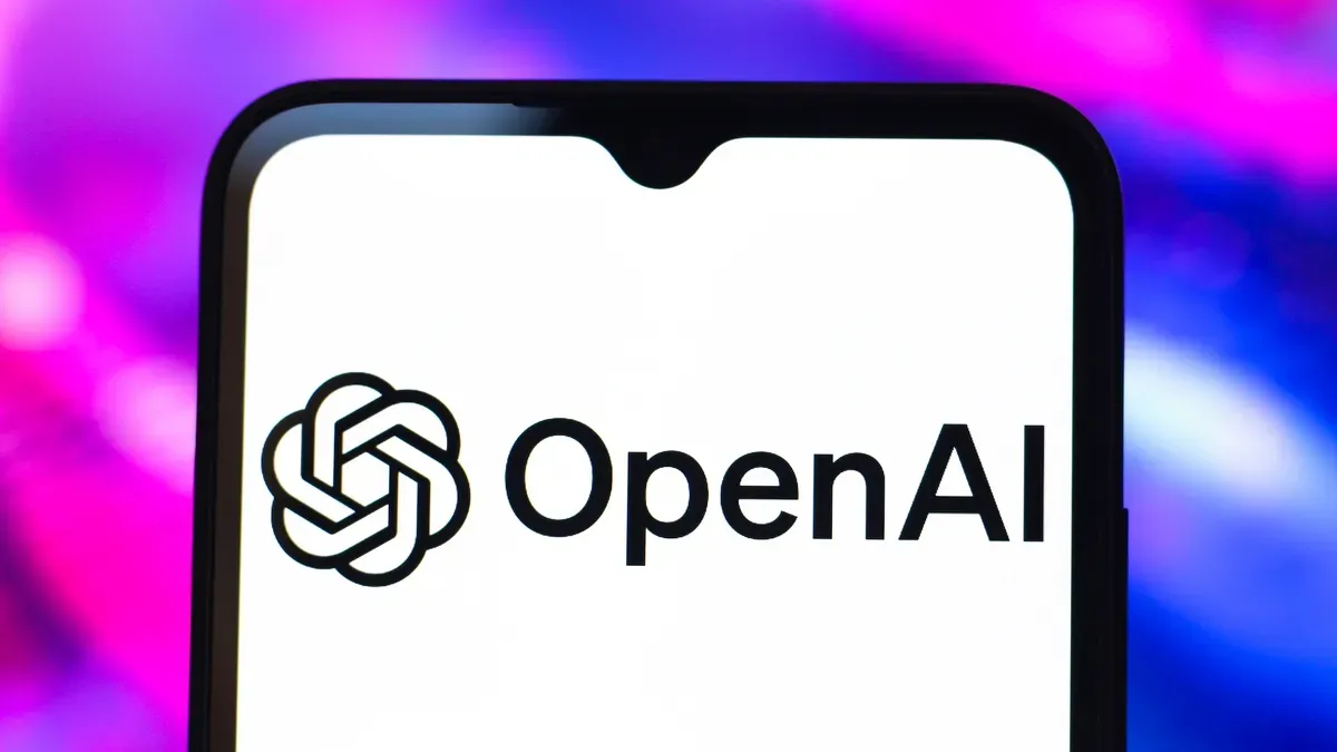OpenAI logo with abstract AI cloud patterns in the background