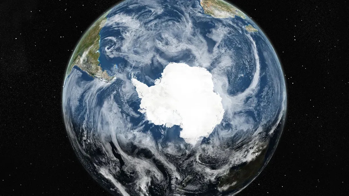 Satellite map of Antarctica's subglacial topography showing detailed features