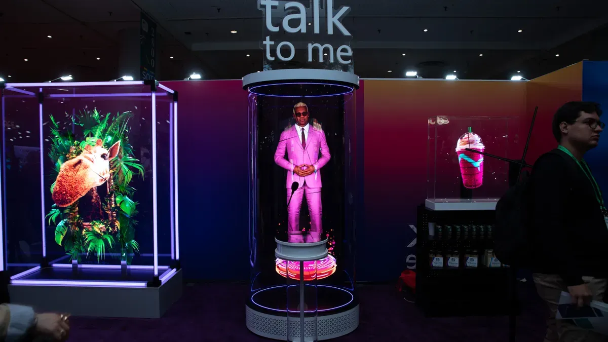 AI hologram in plastic tube with 3-second delay