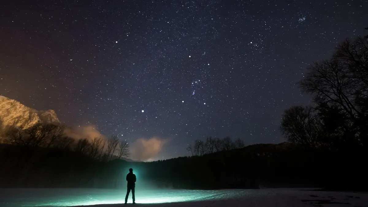 Orion Nebula and Pleiades in winter sky