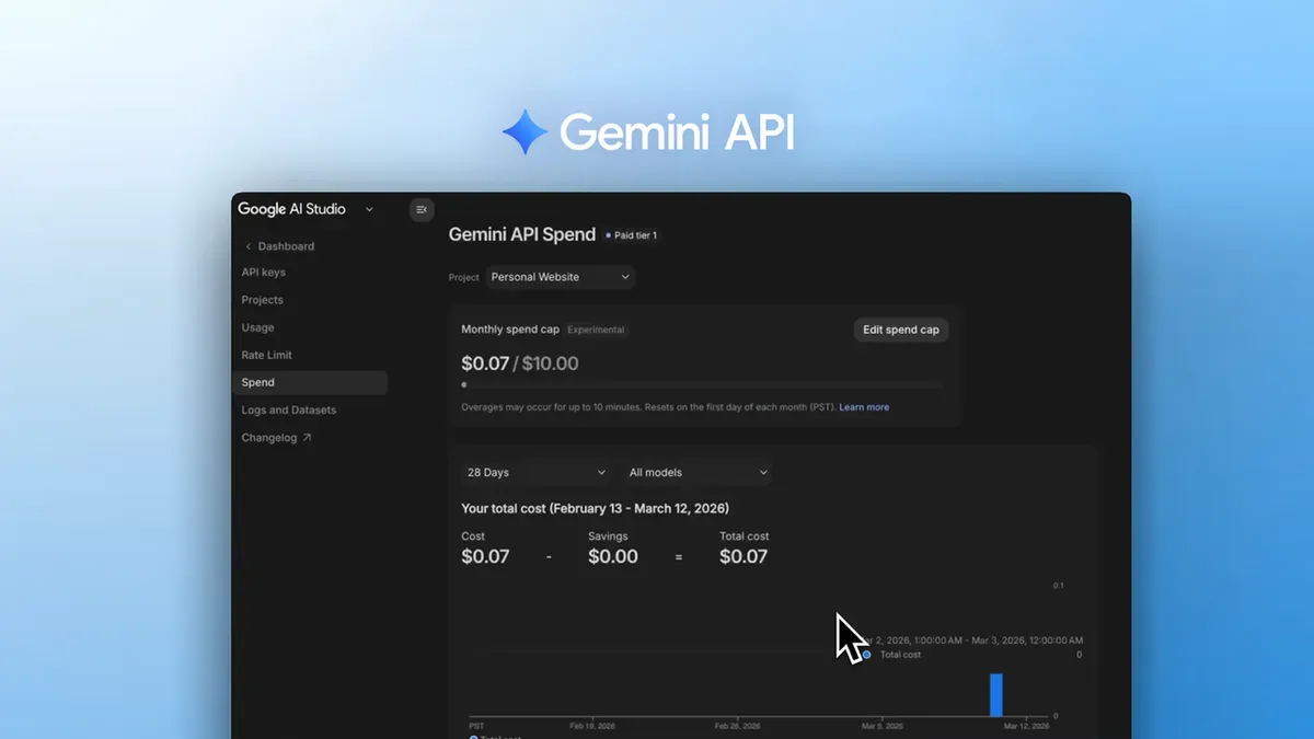 Google AI Studio spend cap dashboard showing a $500 limit and 10-minute delay warning