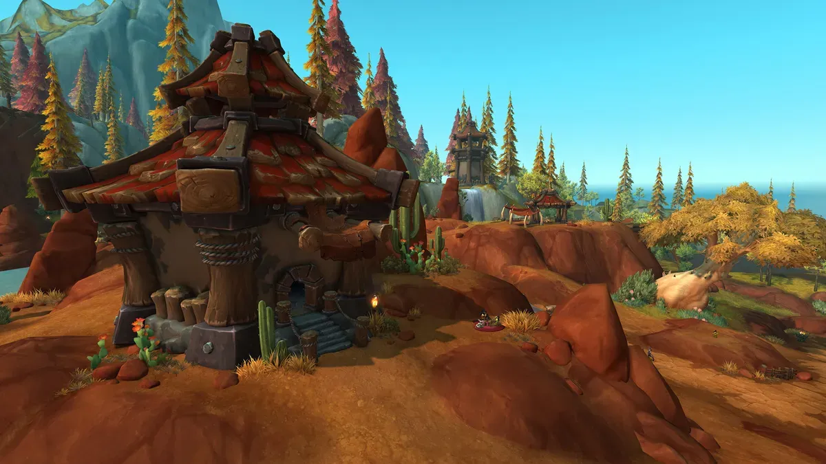 World of Warcraft Housing Expansion: A player's custom home in Azeroth with themed decor and biome customization.
