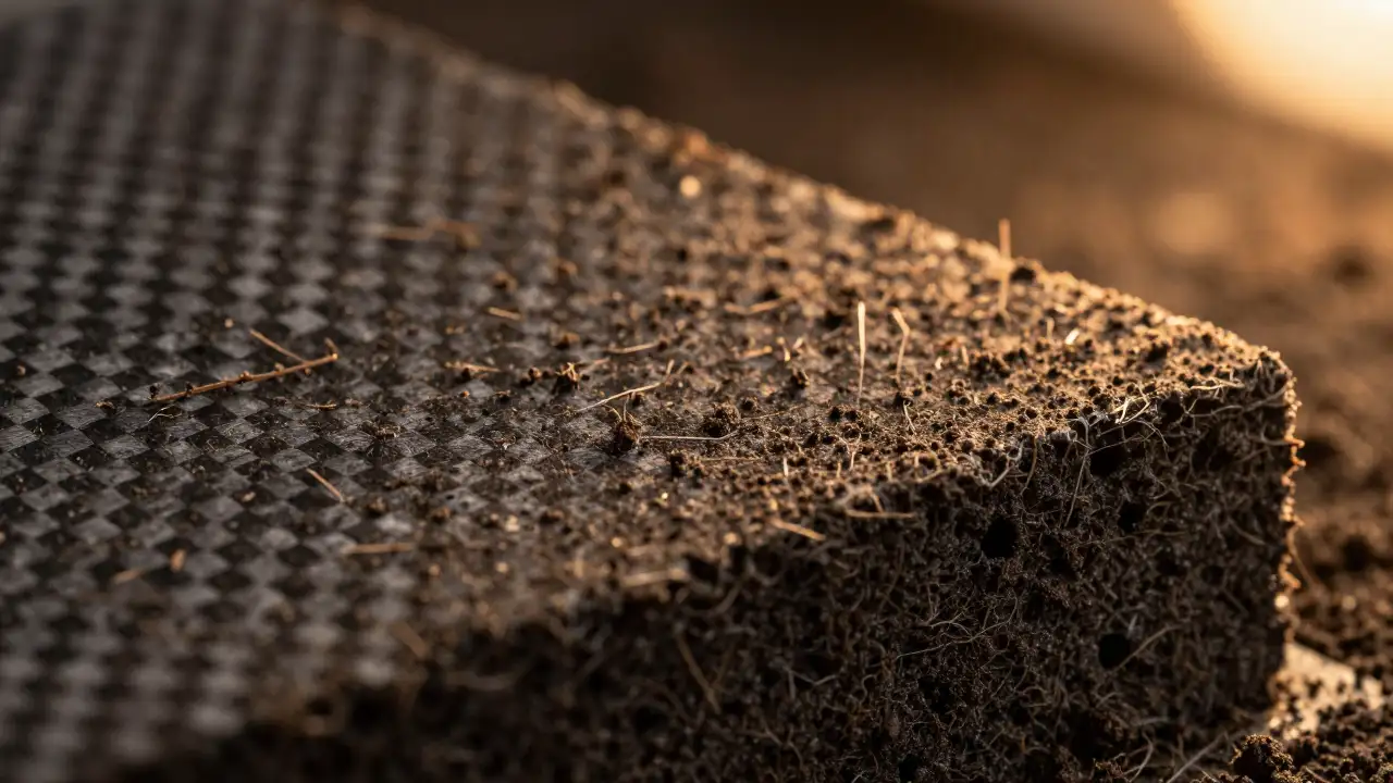 Carbon felt electrode surface with embedded soil particles