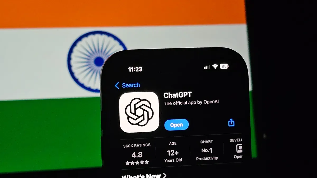 ChatGPT user interface on a smartphone in India